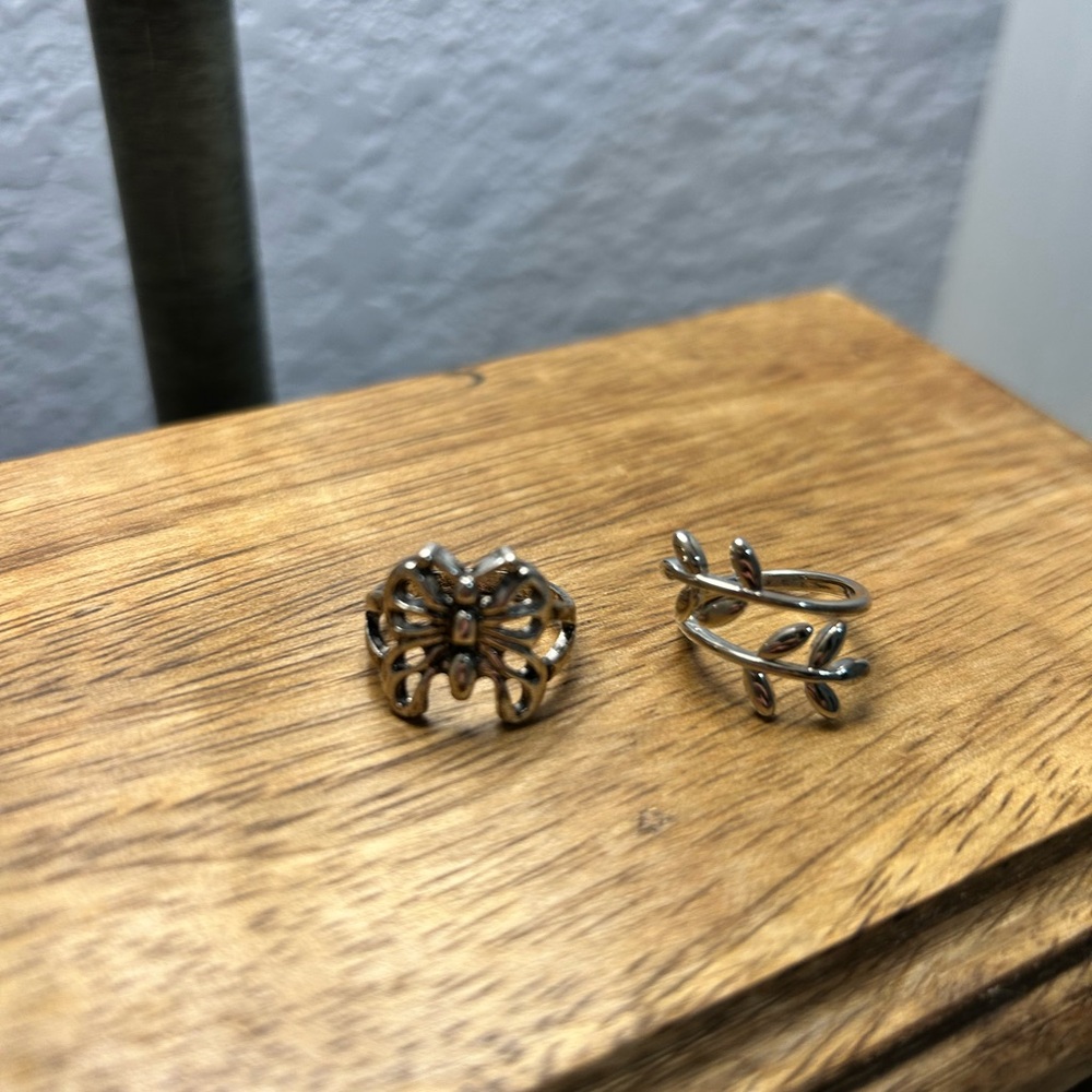 Silver Leaf and Butterfly Ring Set
